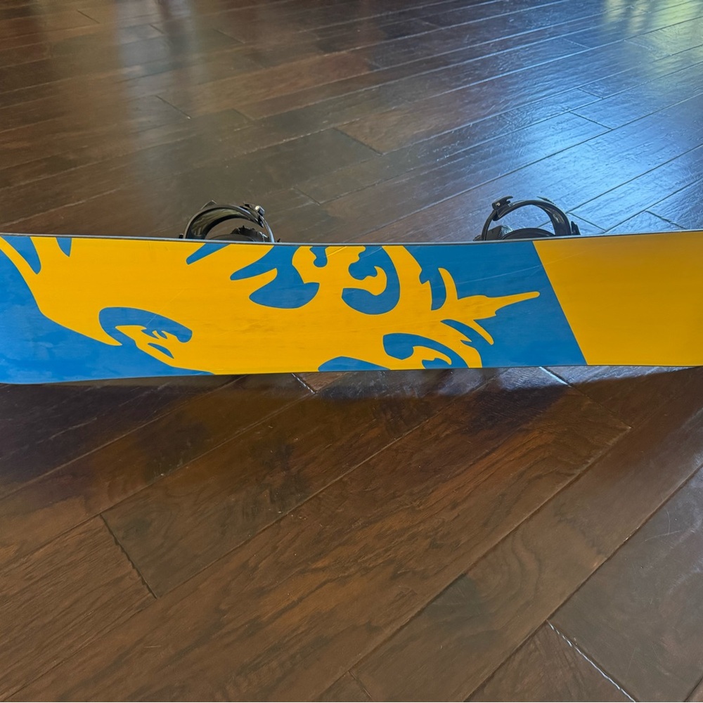 Yellow and Blue Snowboard with Bindings